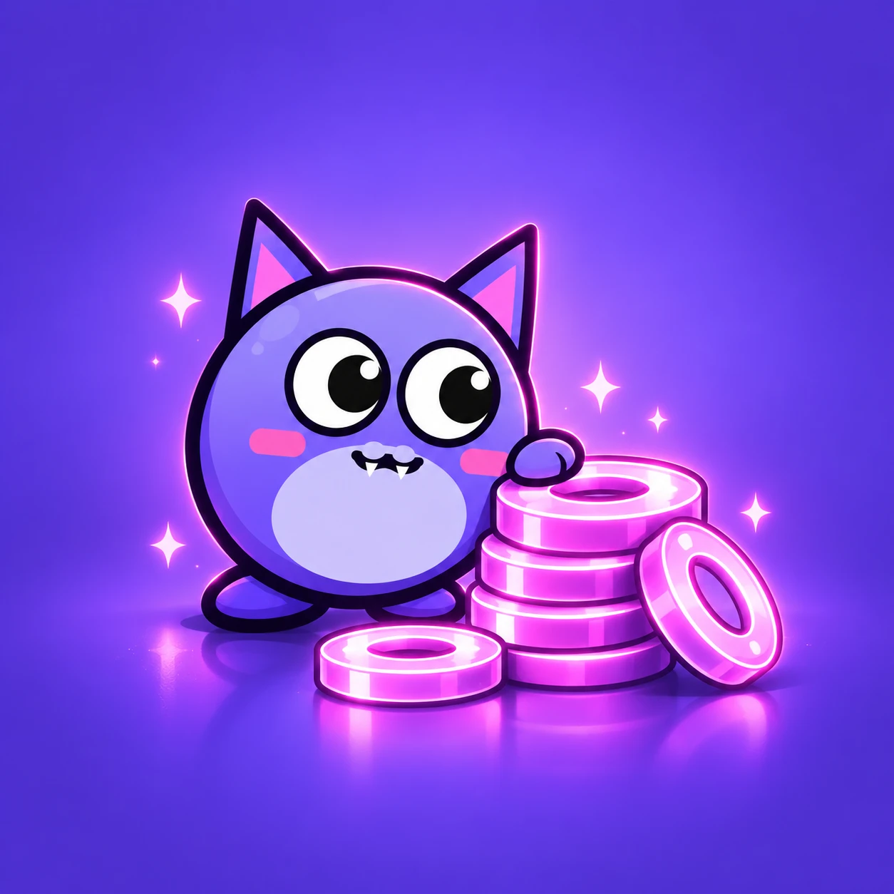 Moncat next to a stack of pink rings